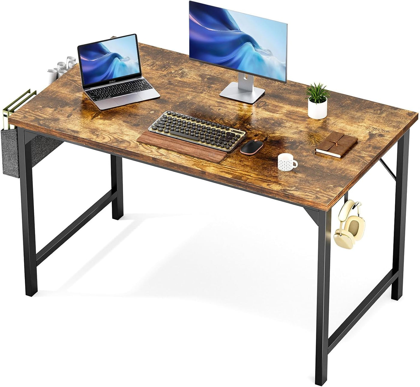 32" White Small Computer Desk with Metal Frame