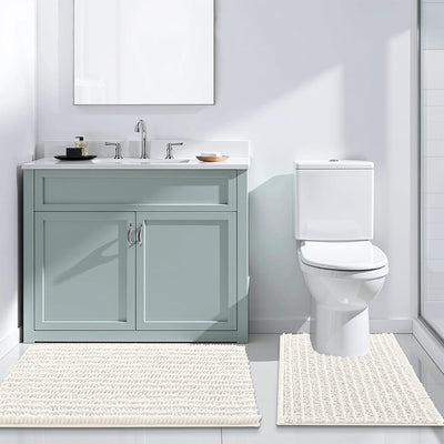 Ivory Chenille Bath Rug – 24"x16" Plush Non-Slip