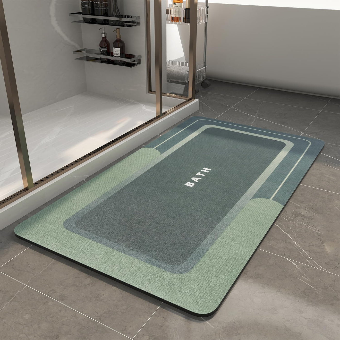 Grey Bath Mat – 17"x27" Thin Non-Slip Quick Dry