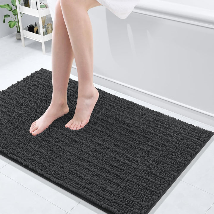 Ivory Chenille Bath Rug – 24"x16" Plush Non-Slip
