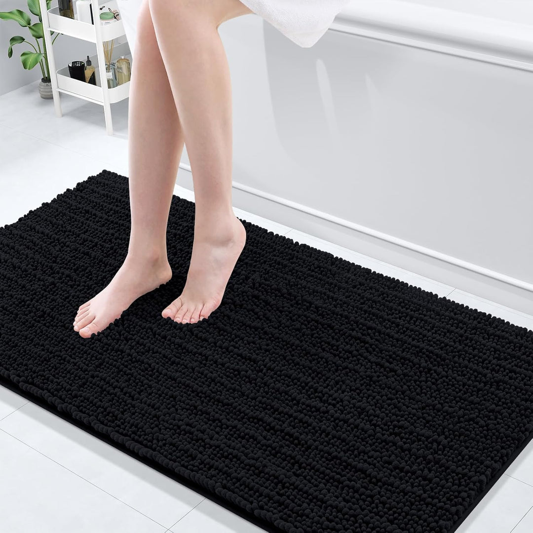 Ivory Chenille Bath Rug – 24"x16" Plush Non-Slip