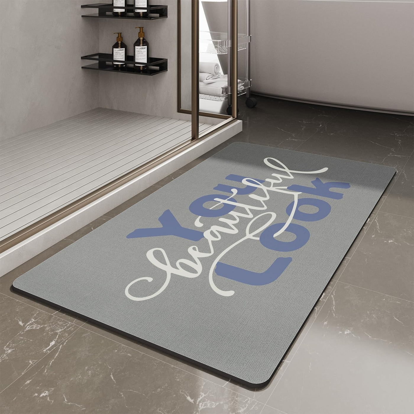 Grey Bath Mat – 17"x27" Thin Non-Slip Quick Dry