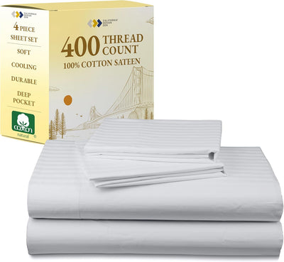 Full Size White Bed Sheets – 400 TC Cotton Set