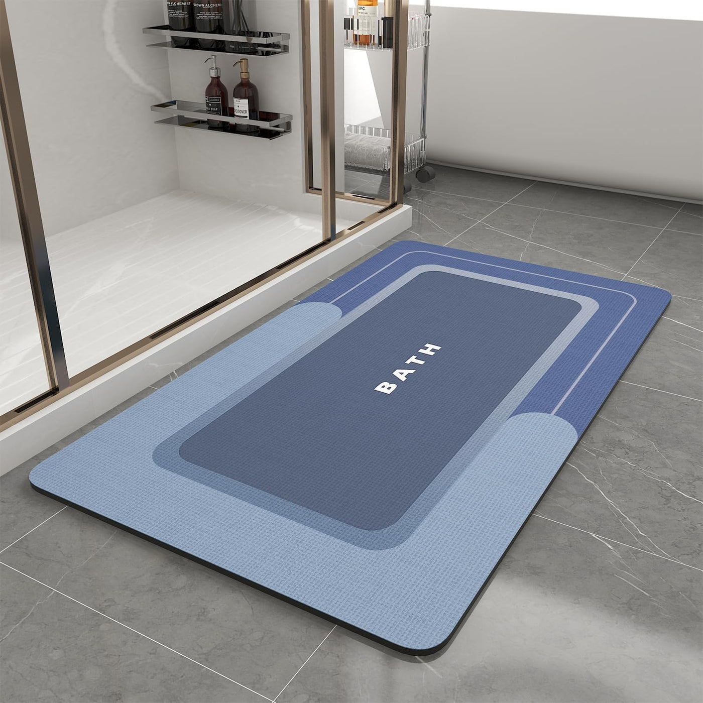 Grey Bath Mat – 17"x27" Thin Non-Slip Quick Dry