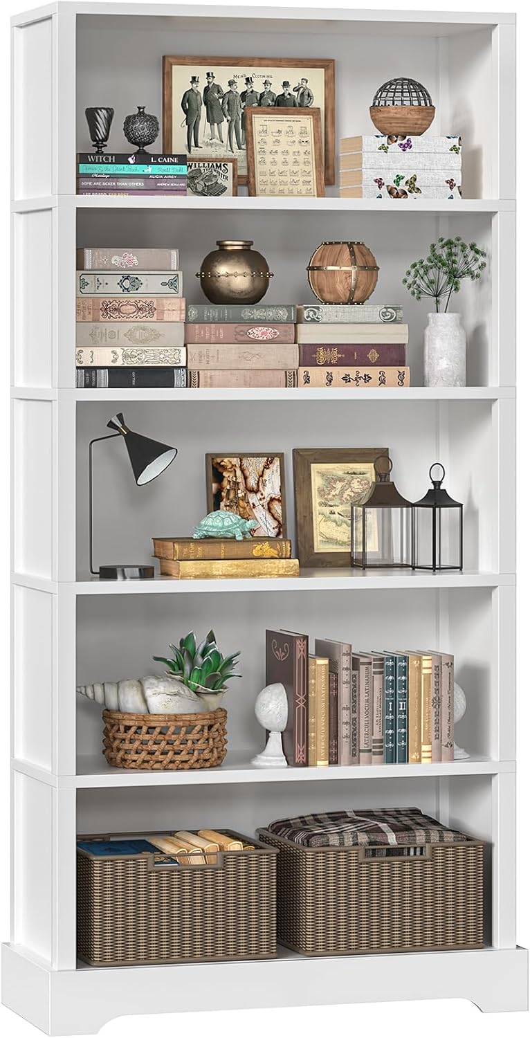 5-Shelf Rustic Brown Wooden Bookcase – 65"