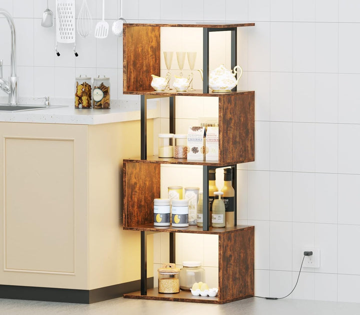 5-Tier Geometric Bookshelf w/ LED Light