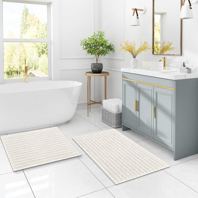 Ivory Chenille Bath Rug – 24"x16" Plush Non-Slip
