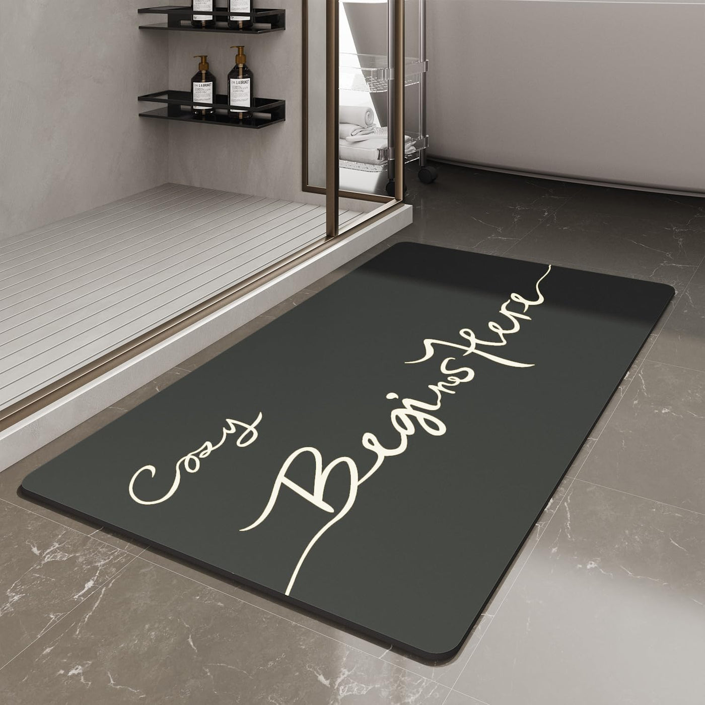 Grey Bath Mat – 17"x27" Thin Non-Slip Quick Dry