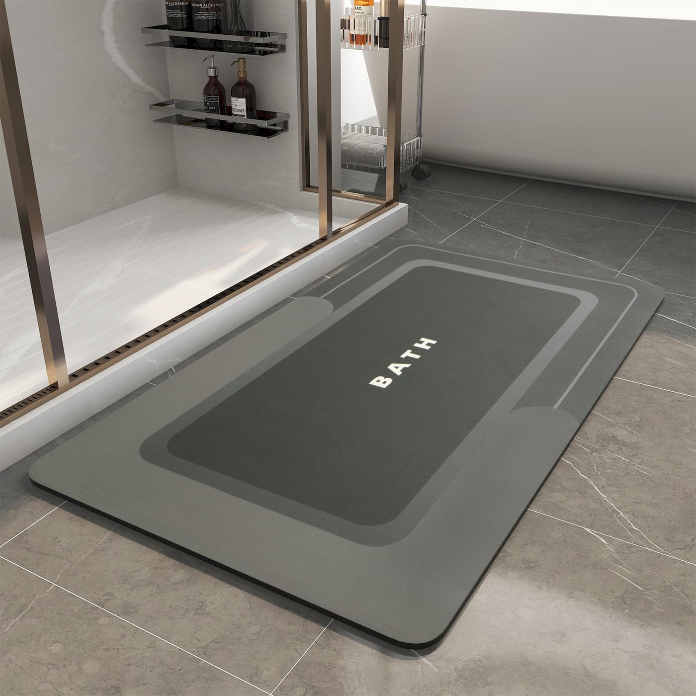 Grey Bath Mat – 17"x27" Thin Non-Slip Quick Dry