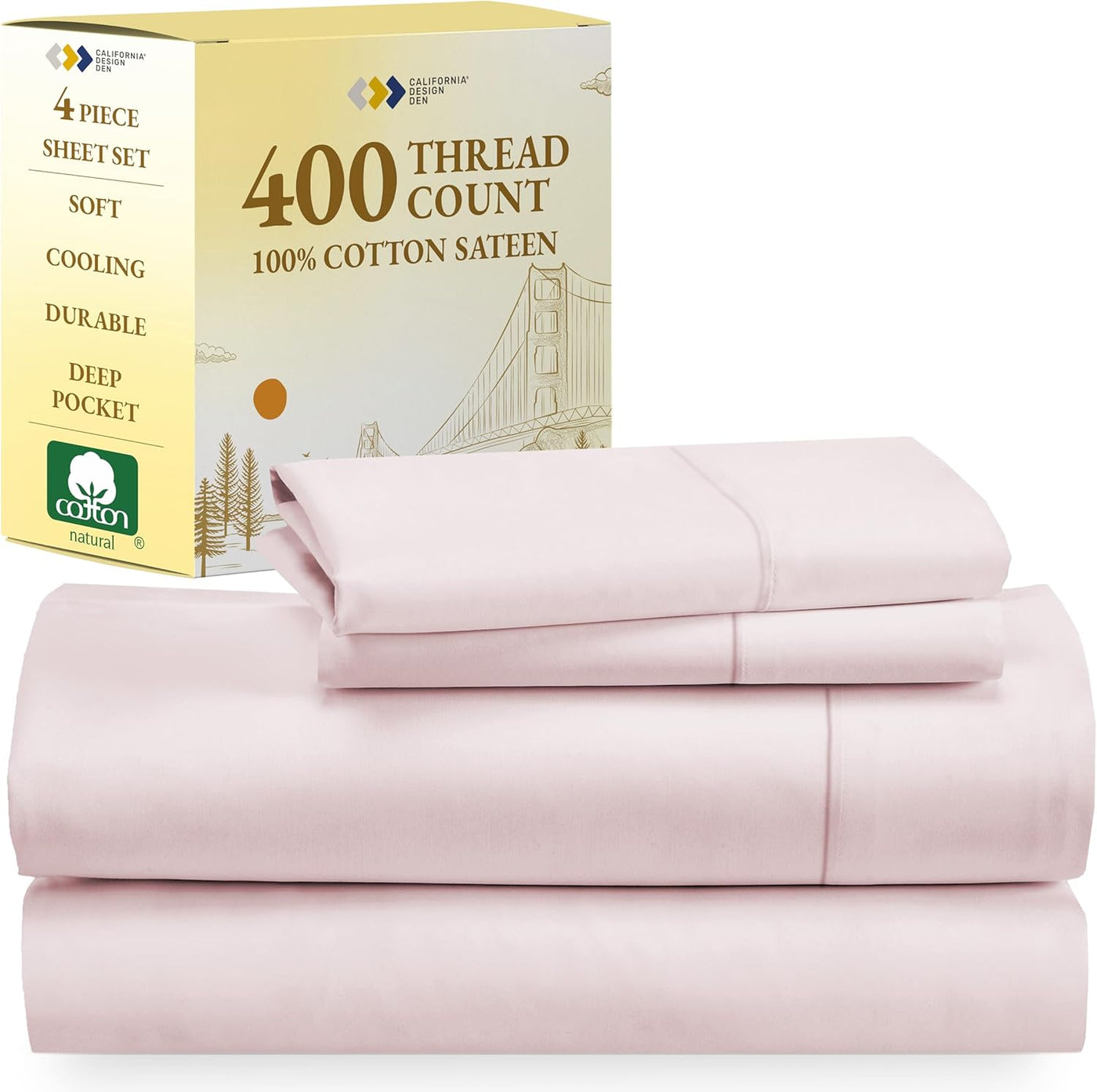 Full Size White Bed Sheets – 400 TC Cotton Set