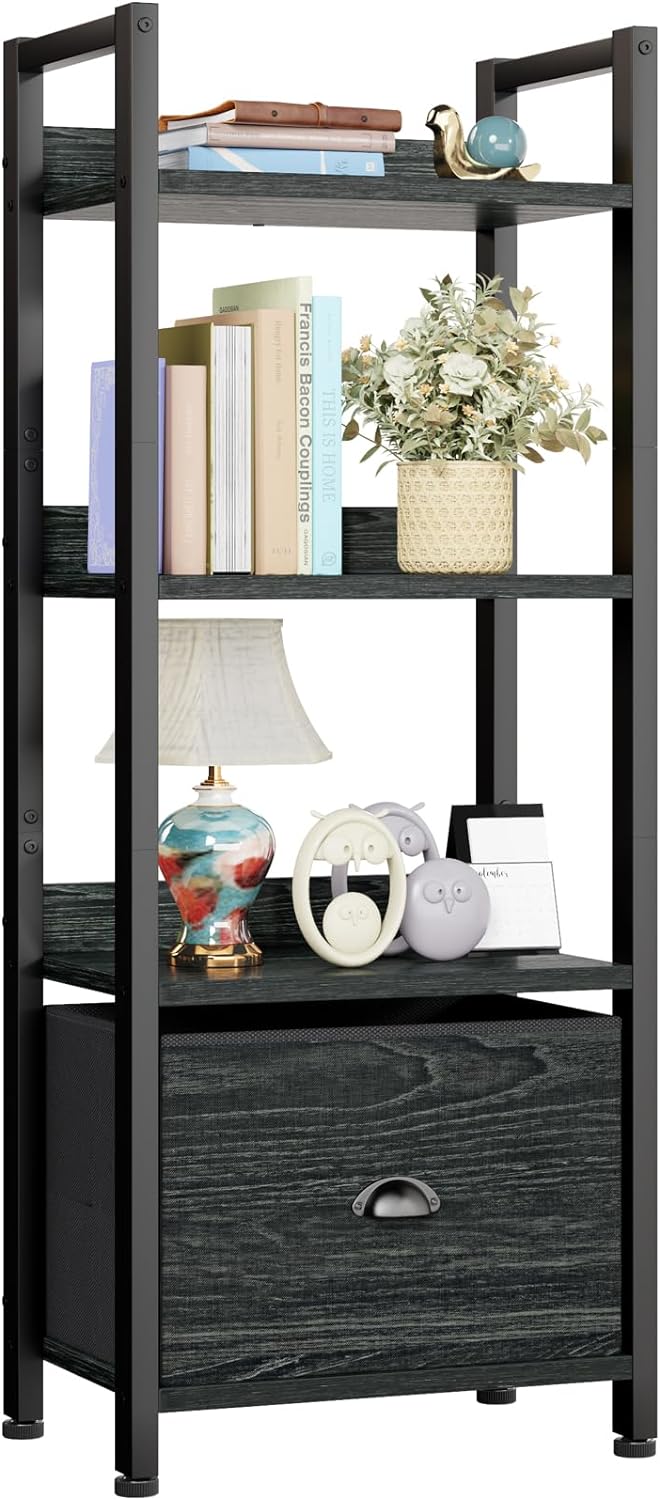 5-Tier Rustic Brown Bookshelf w/ Drawer