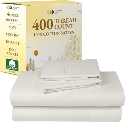 Full Size White Bed Sheets – 400 TC Cotton Set
