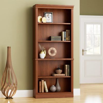 5-Shelf White Wooden Bookcase – Tall Rack