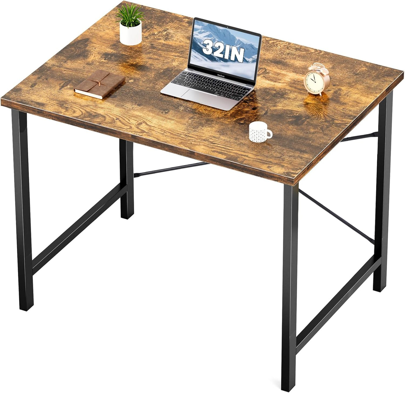 32" White Small Computer Desk with Metal Frame