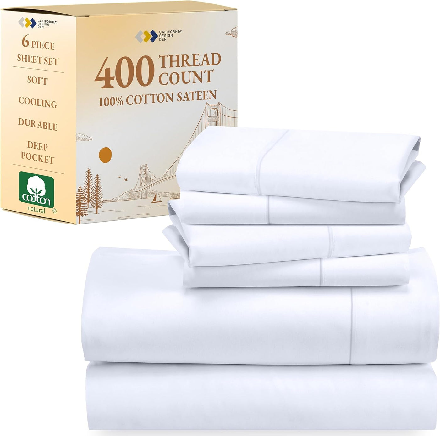 Full Size White Bed Sheets – 400 TC Cotton Set