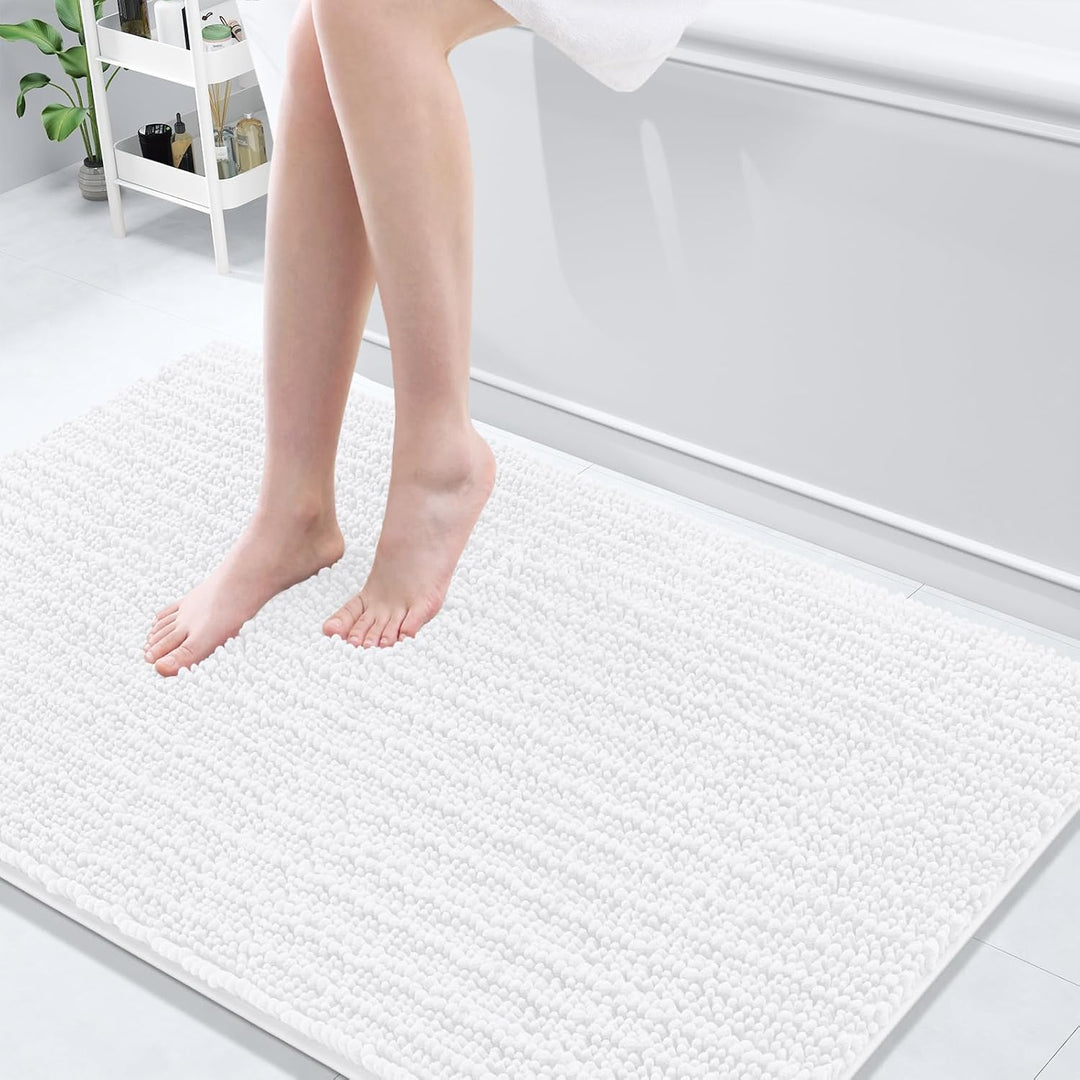 Ivory Chenille Bath Rug – 24"x16" Plush Non-Slip