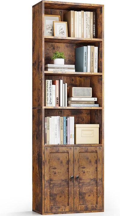 6-Tier Black Bookshelf w/ Doors – Tall