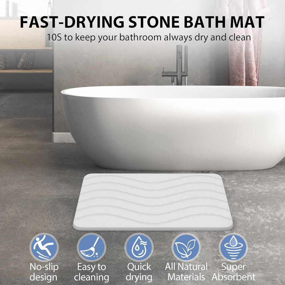 White Stone Bath Mat 23"x16" Quick Dry Non-Slip