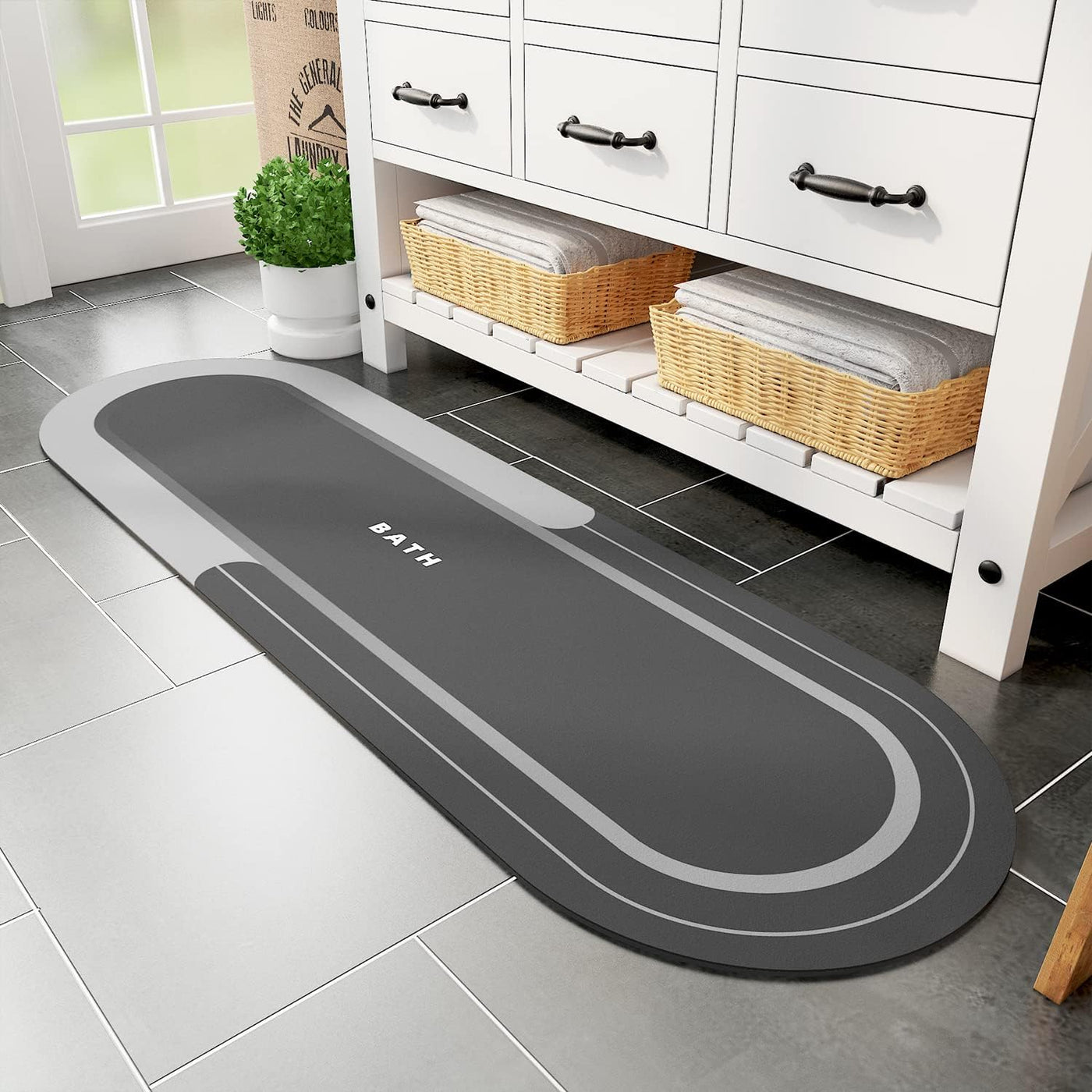 Grey Bath Mat – 17"x27" Non-Slip Quick Dry Rug