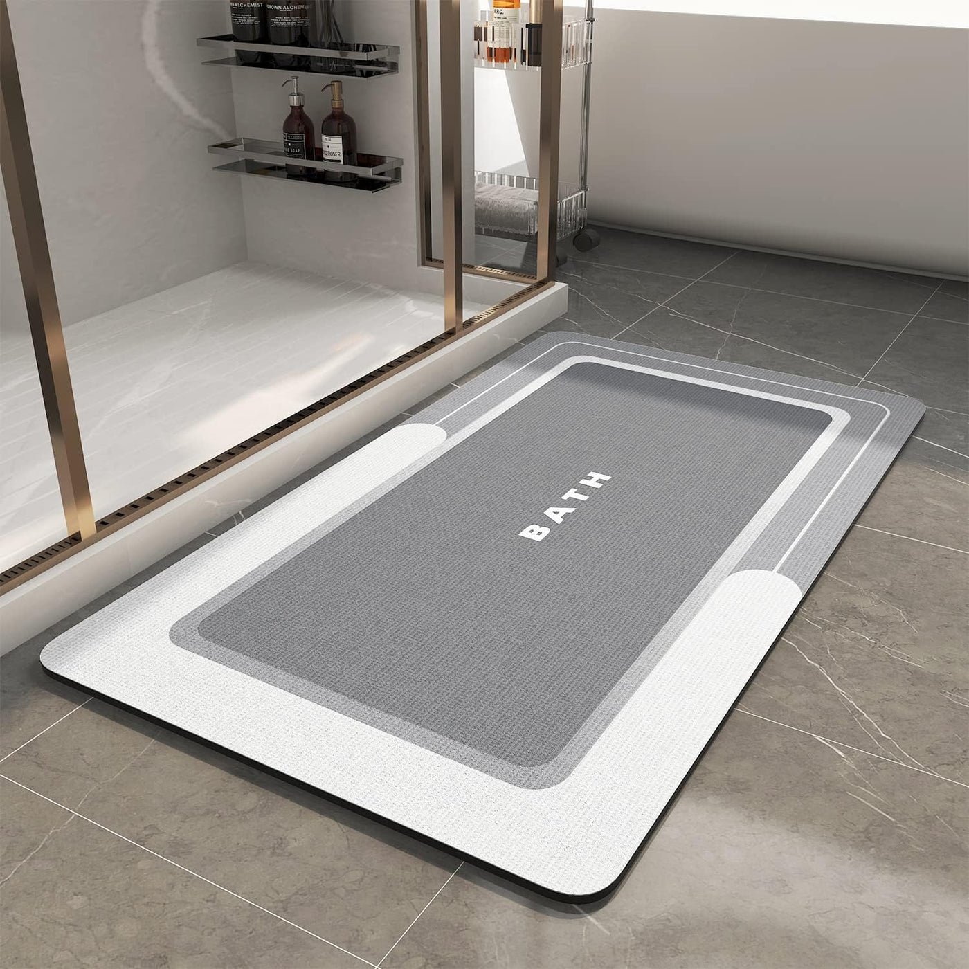 Grey Bath Mat – 17"x27" Thin Non-Slip Quick Dry