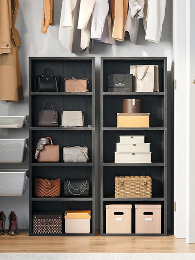 5-Tier Black Open Bookshelf – Tall Storage