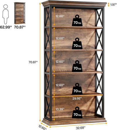 6-Tier Industrial Bookcase – 71" Tall