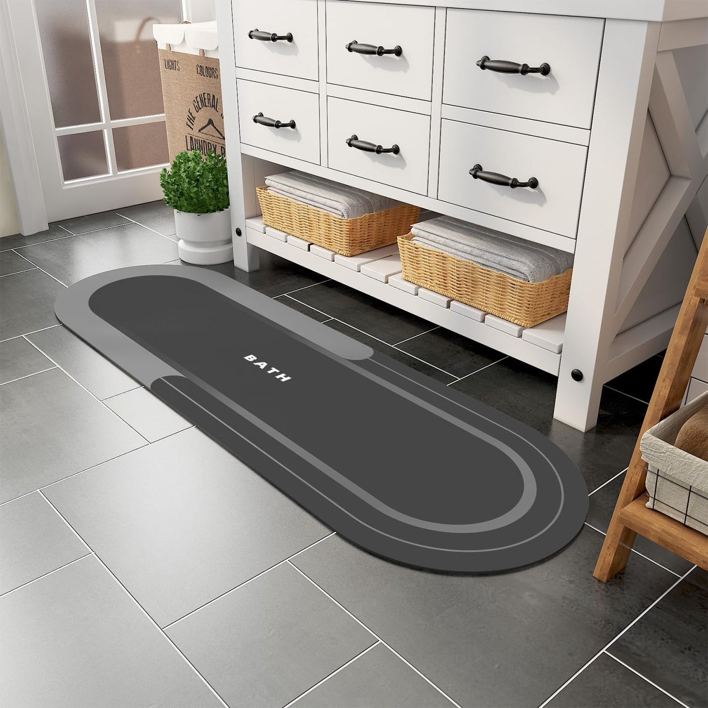 Grey Bath Mat – 17"x27" Non-Slip Quick Dry Rug