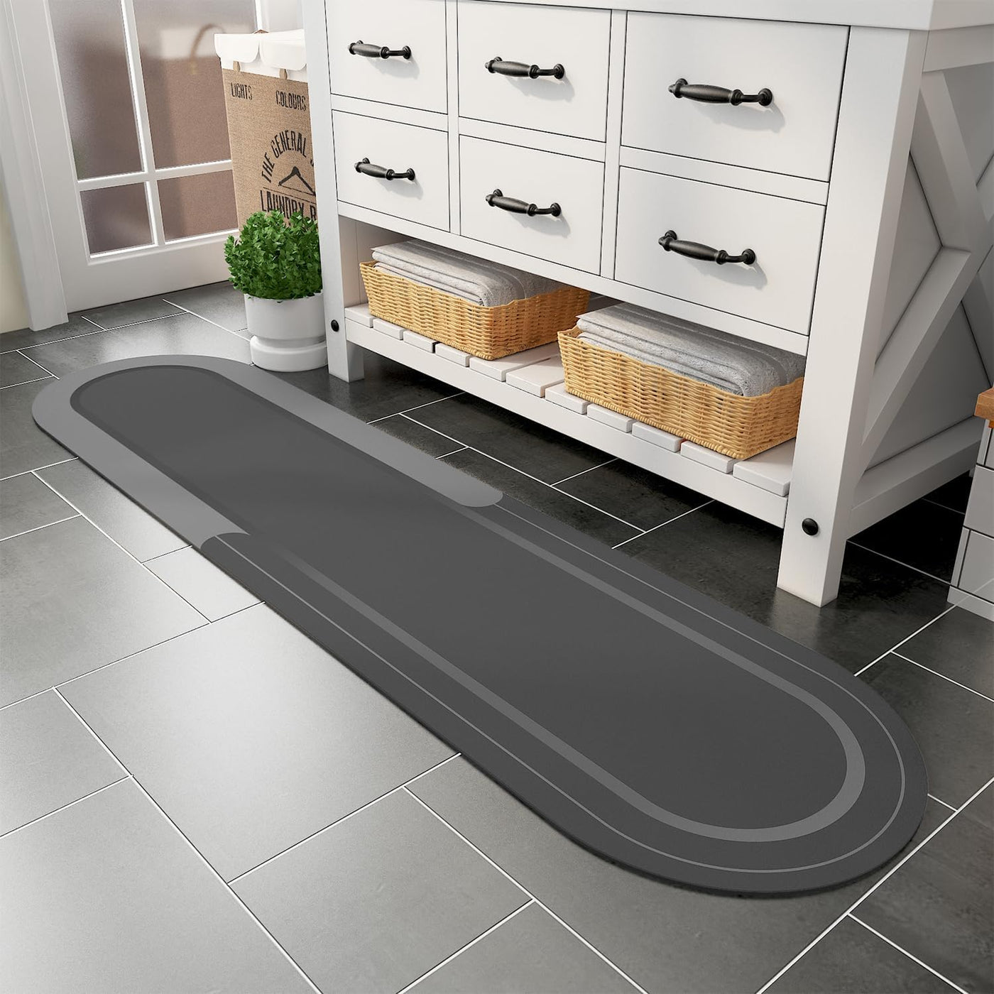 Grey Bath Mat – 17"x27" Non-Slip Quick Dry Rug