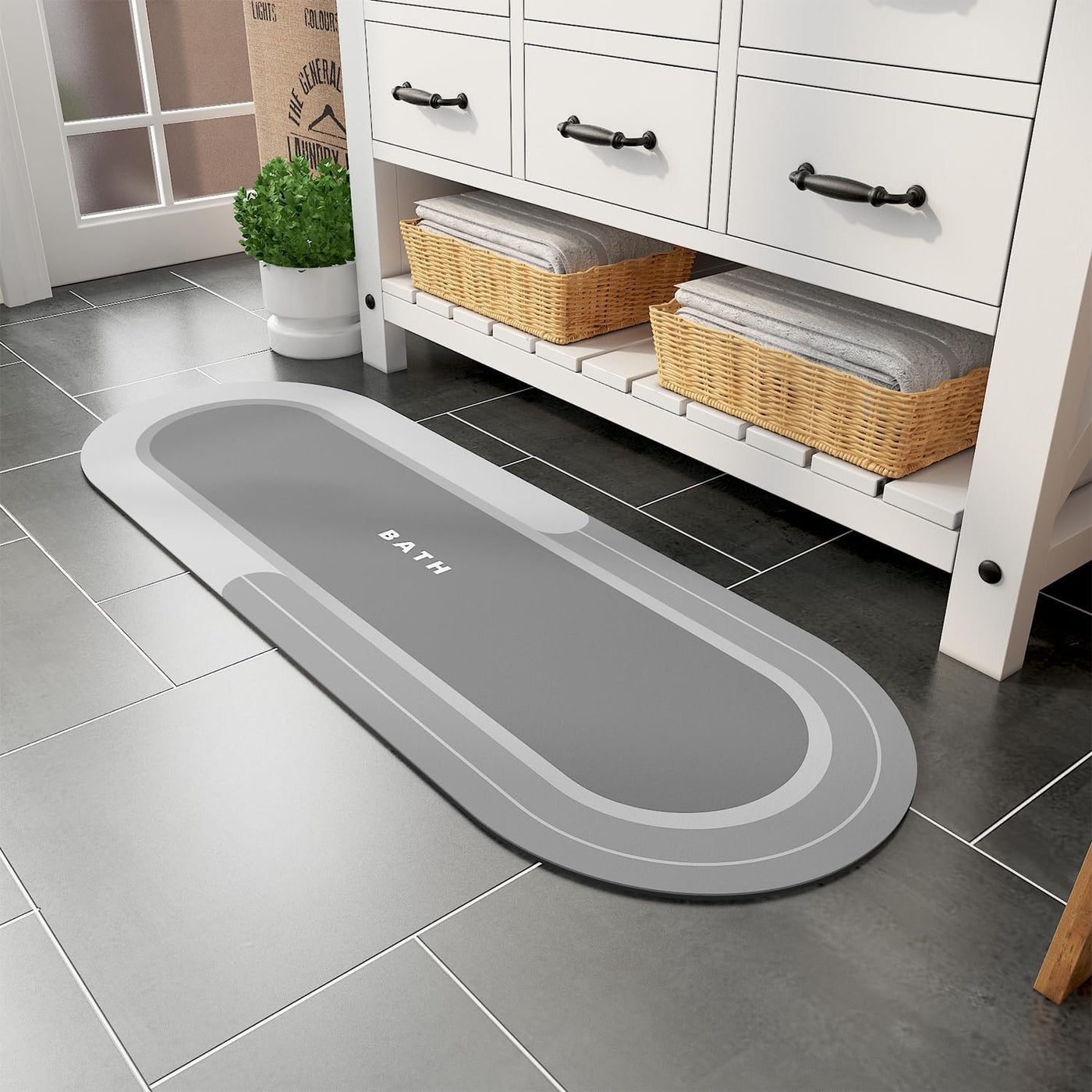 Grey Bath Mat – 17"x27" Non-Slip Quick Dry Rug