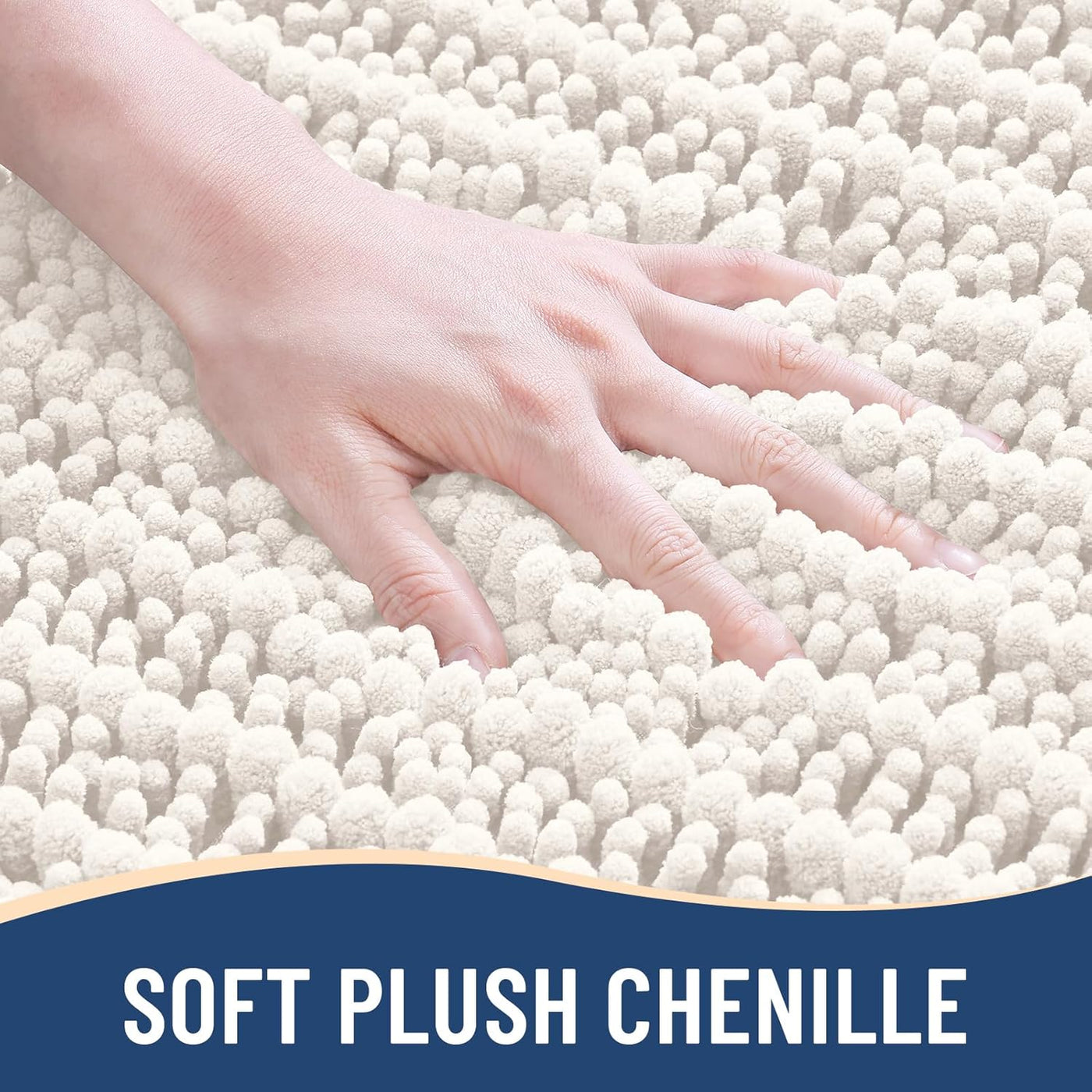 Ivory Chenille Bath Rug – 24"x16" Plush Non-Slip