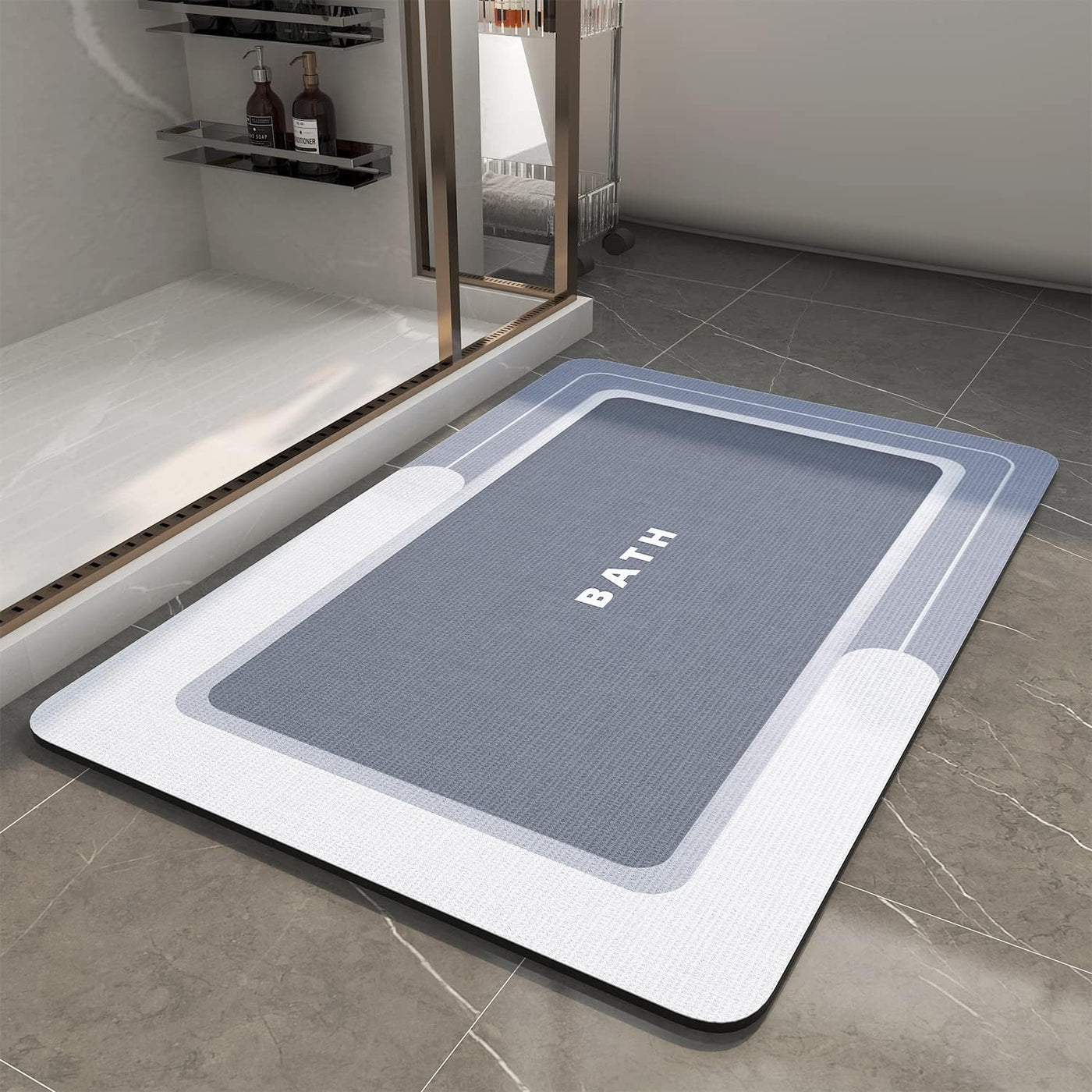 Grey Bath Mat – 17"x27" Thin Non-Slip Quick Dry