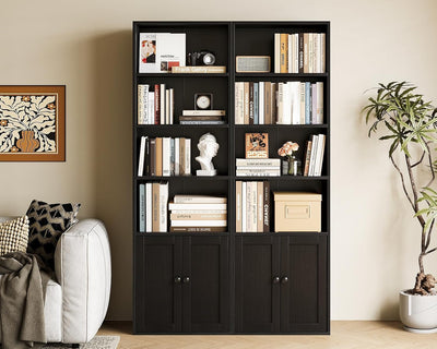 6-Tier Black Bookshelf w/ Doors – Tall