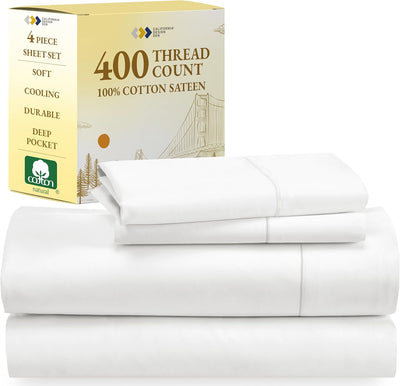 Full Size White Bed Sheets – 400 TC Cotton Set