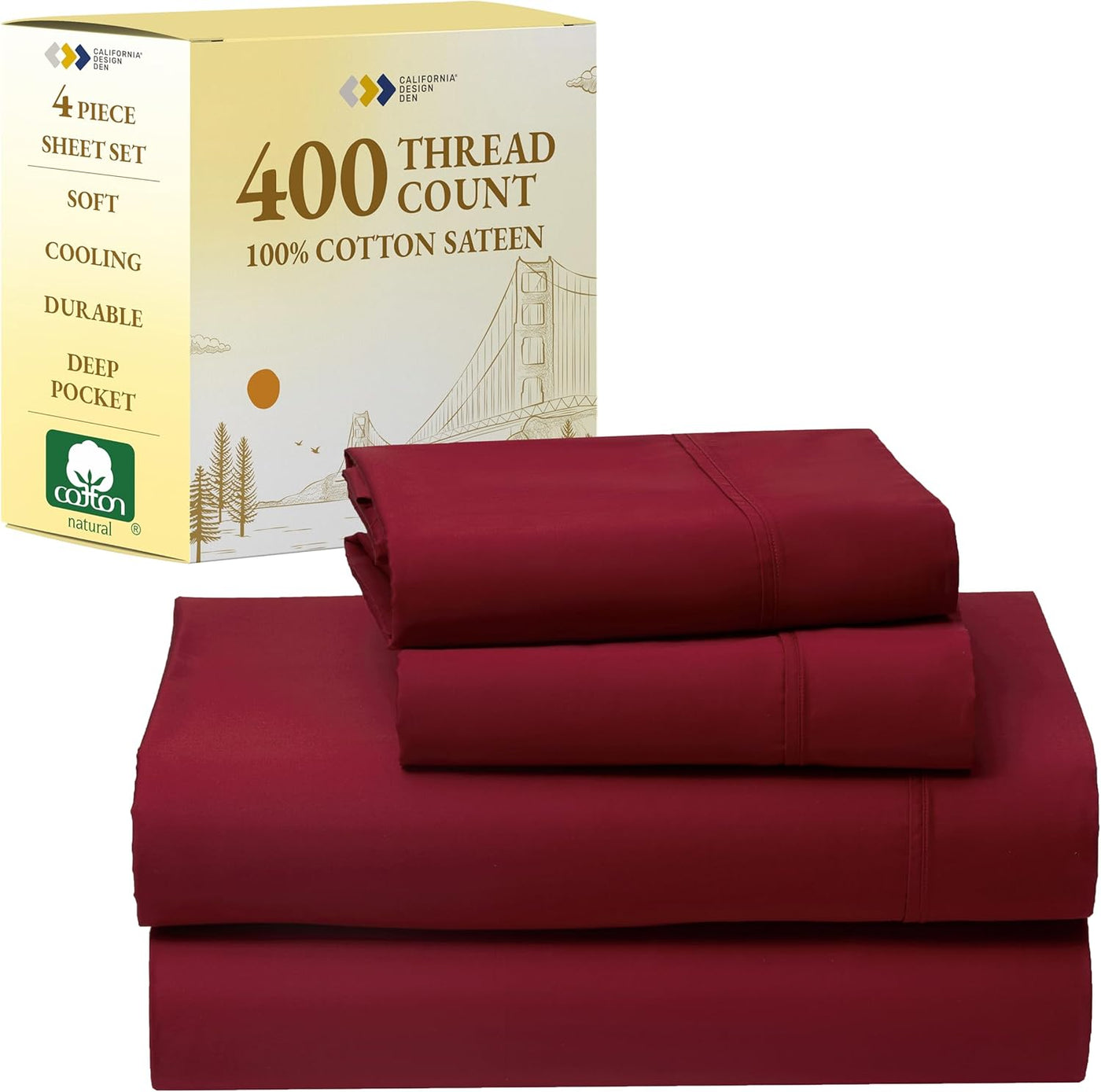 Full Size White Bed Sheets – 400 TC Cotton Set