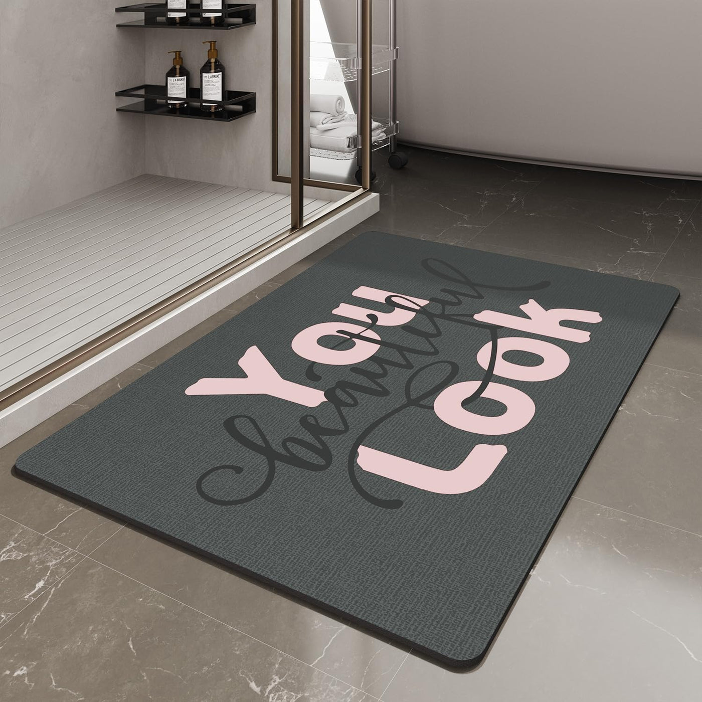 Grey Bath Mat – 17"x27" Thin Non-Slip Quick Dry