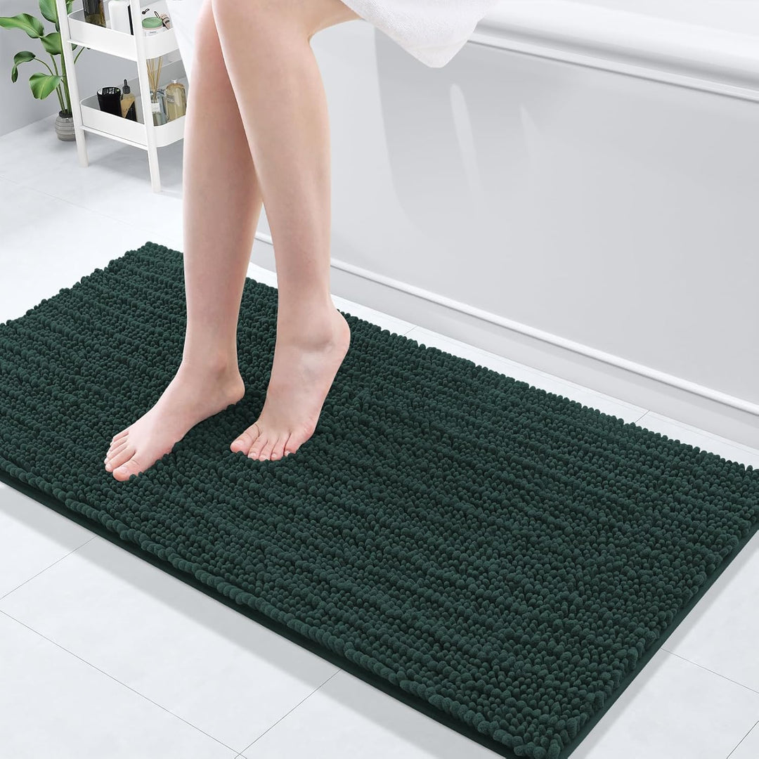 Ivory Chenille Bath Rug – 24"x16" Plush Non-Slip