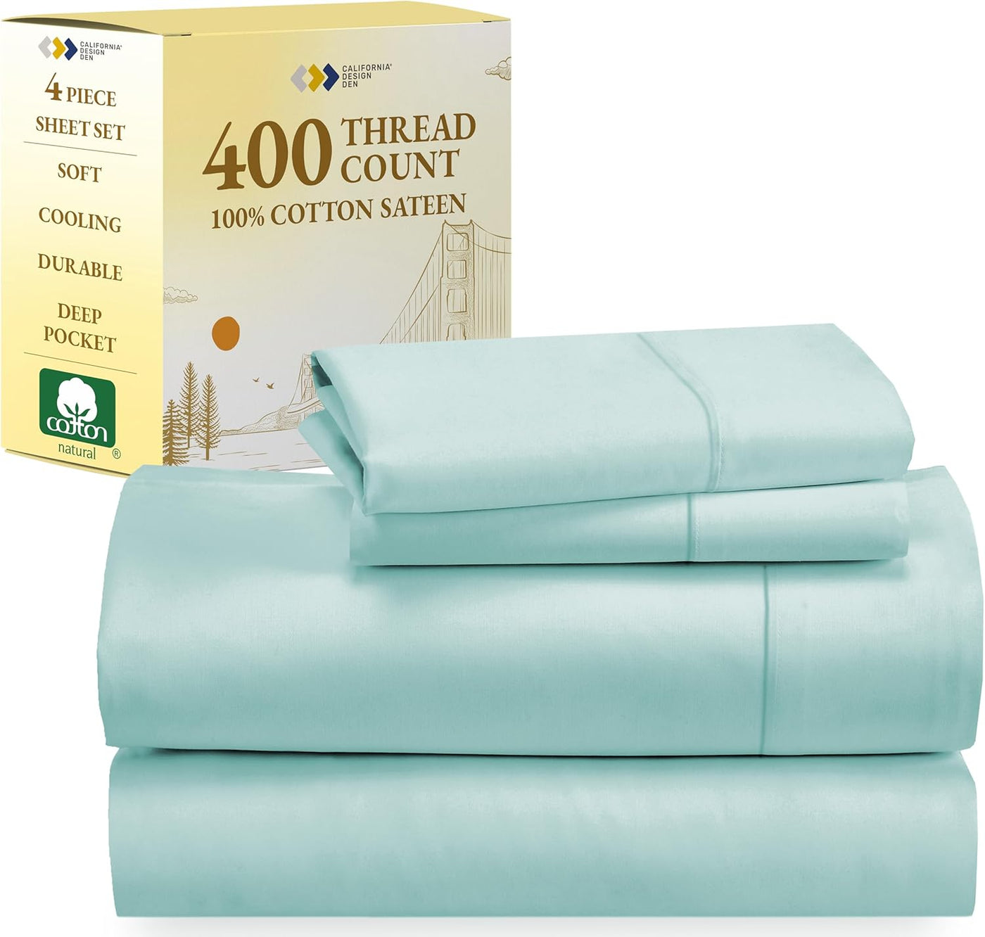 Full Size White Bed Sheets – 400 TC Cotton Set