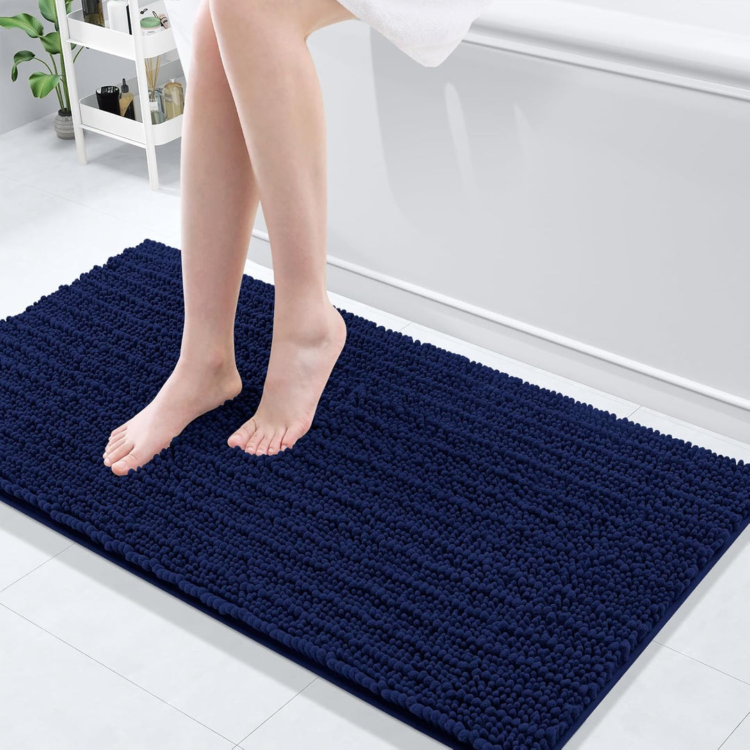 Ivory Chenille Bath Rug – 24"x16" Plush Non-Slip