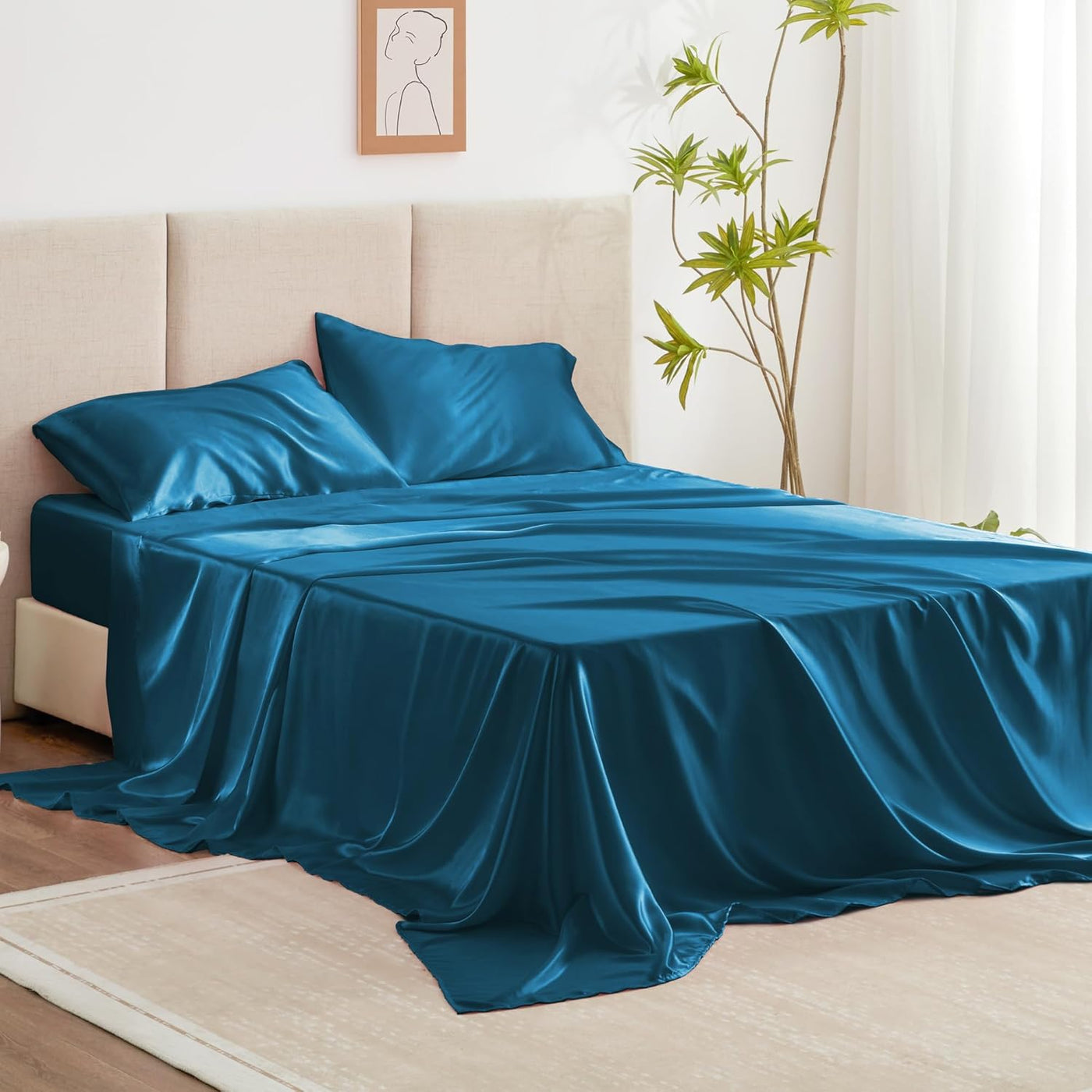 Queen Satin Sheet Set – 4 Pc Pink Silky Bedding