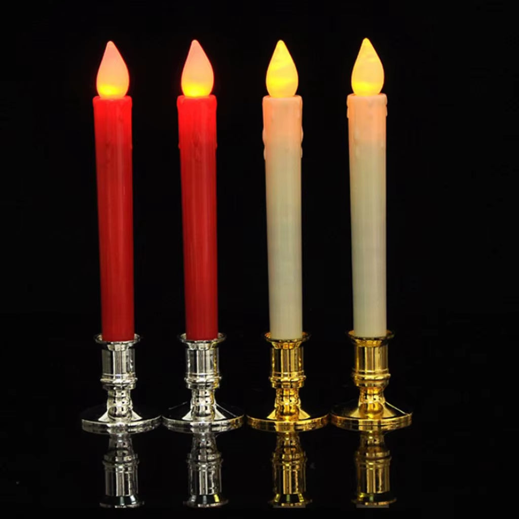 2 Set Wedding LED Candles Pillar Tea Light Church Candles Stand Flameless Votive Long Candles for Home Cafe Bar Decor