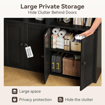 6-Tier Black Bookshelf w/ Doors – Tall