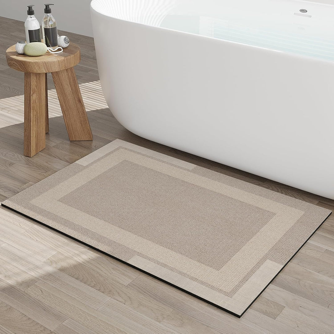 Beige Bath Mat – 16"x24" Thin Non-Slip Quick Dry