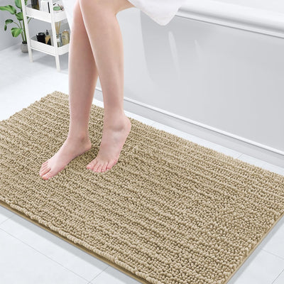 Ivory Chenille Bath Rug – 24"x16" Plush Non-Slip