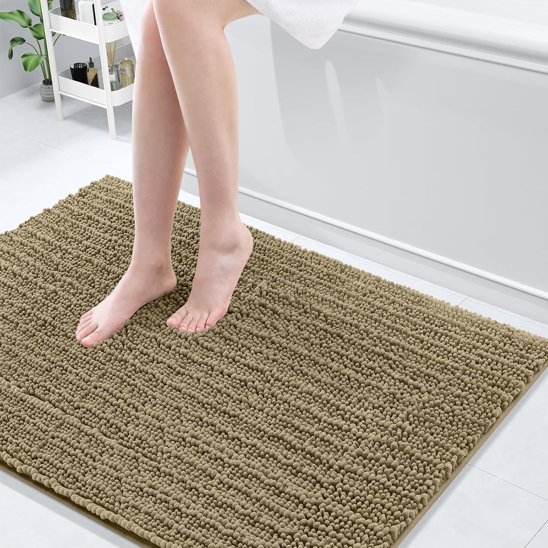 Ivory Chenille Bath Rug – 24"x16" Plush Non-Slip