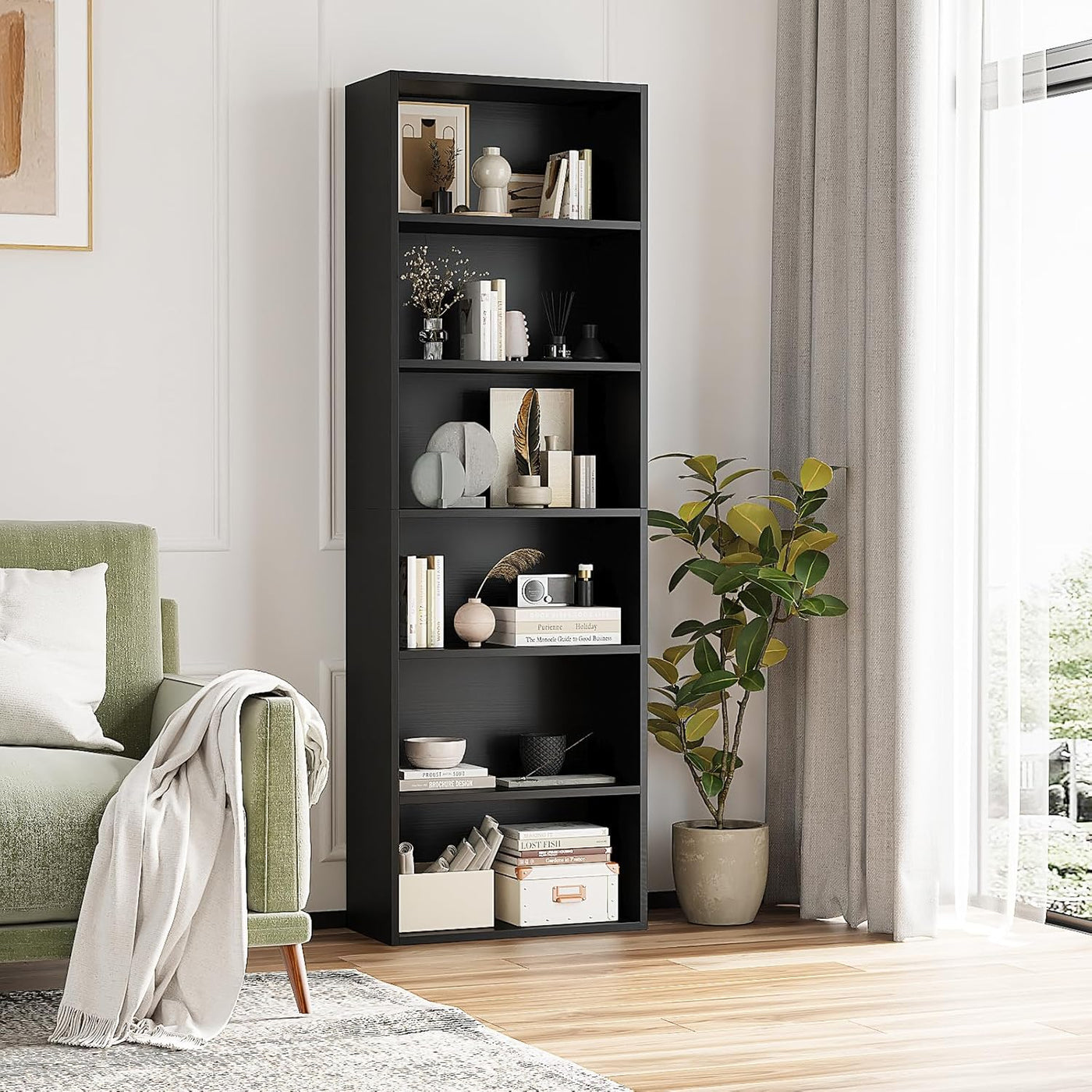 6-Tier Wooden Bookshelf – 71" Tall, White