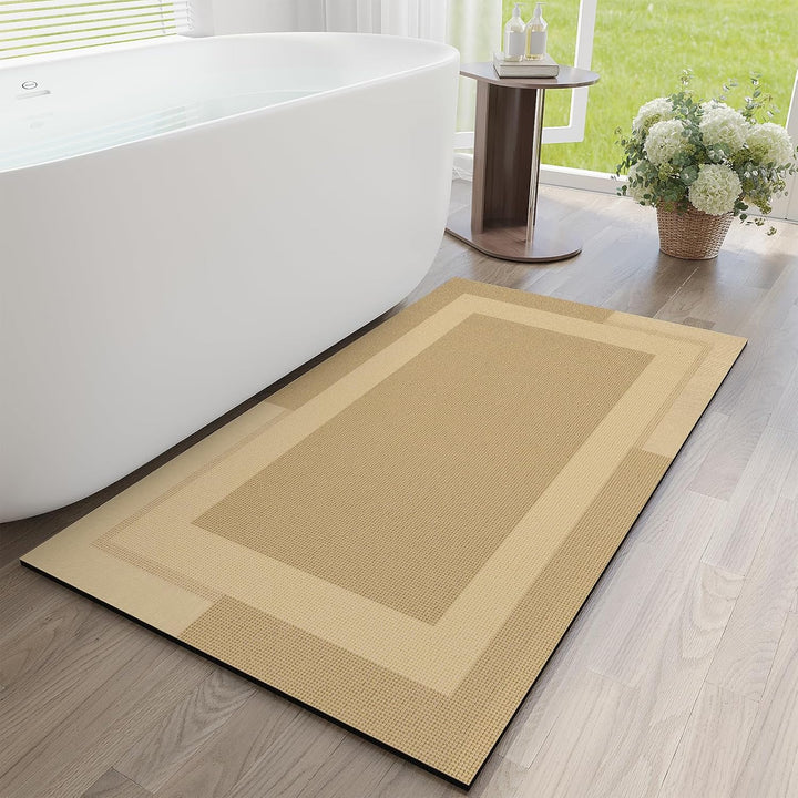 Beige Bath Mat – 16"x24" Thin Non-Slip Quick Dry
