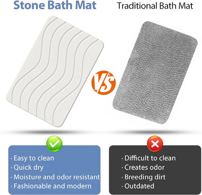 White Stone Bath Mat 23"x16" Quick Dry Non-Slip