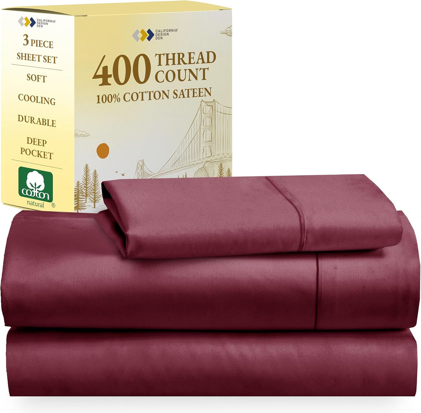 Full Size White Bed Sheets – 400 TC Cotton Set