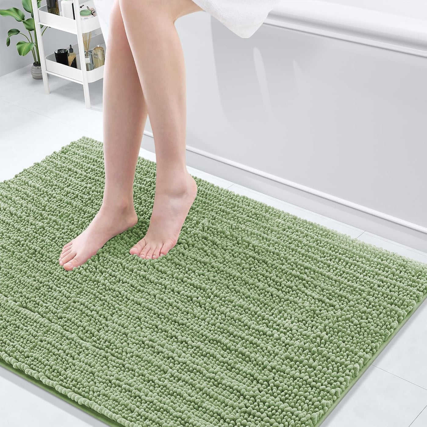 Ivory Chenille Bath Rug – 24"x16" Plush Non-Slip