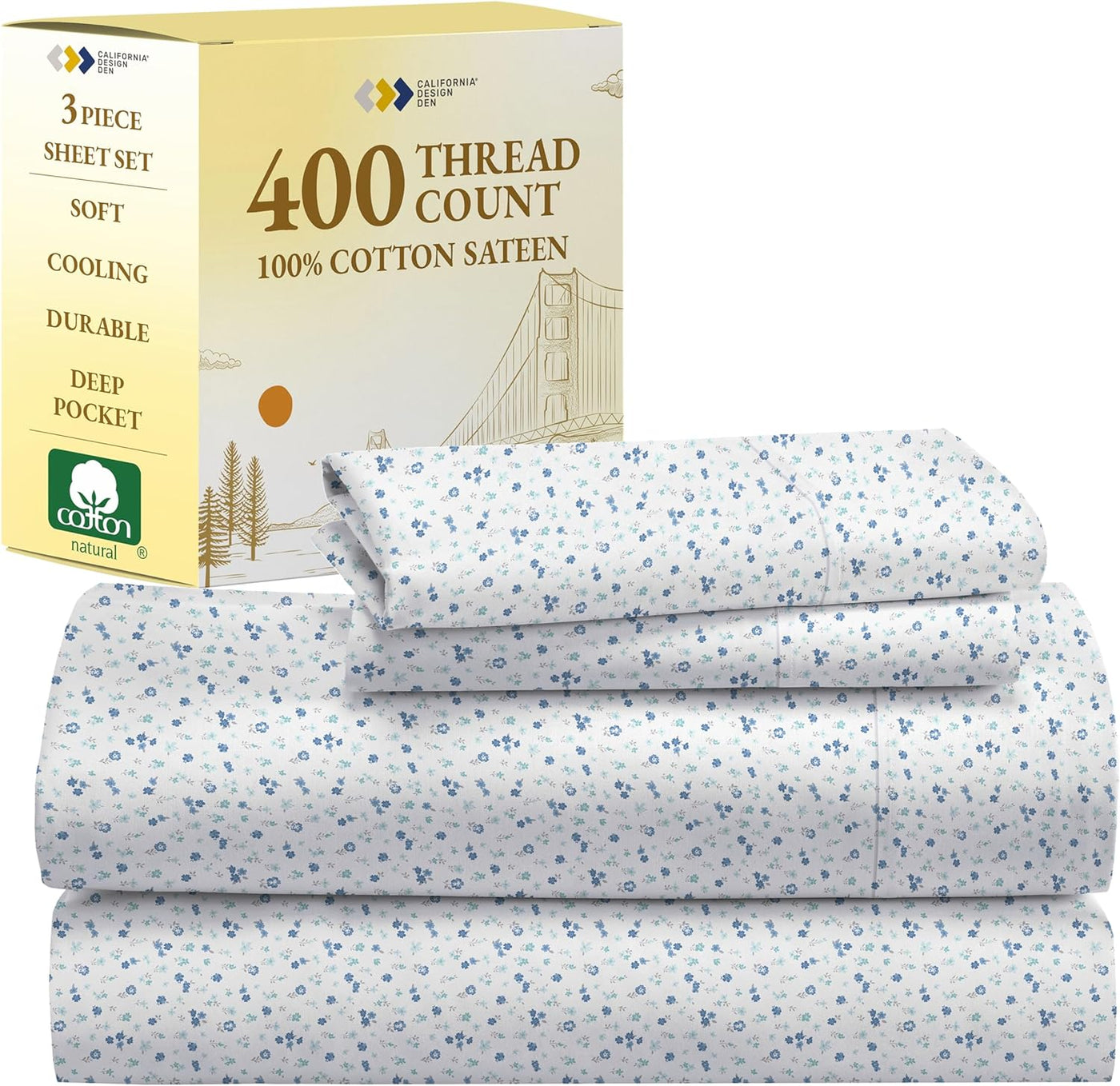 Full Size White Bed Sheets – 400 TC Cotton Set